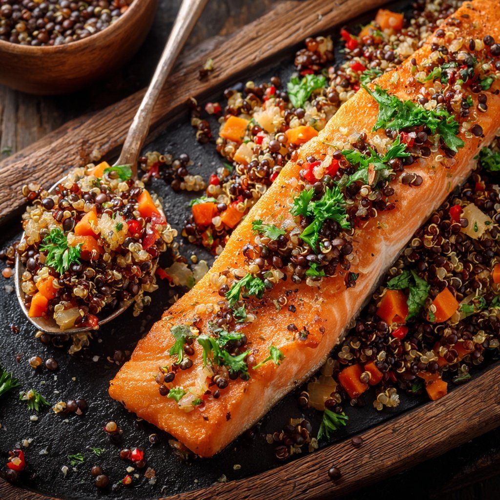 Perfect Baked Salmon Quinoa Lentils