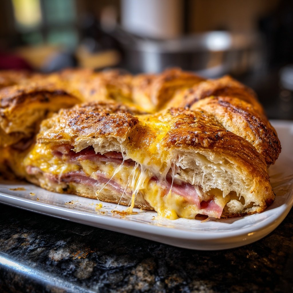 Ham and Cheese Breakfast Croissant Bake​
