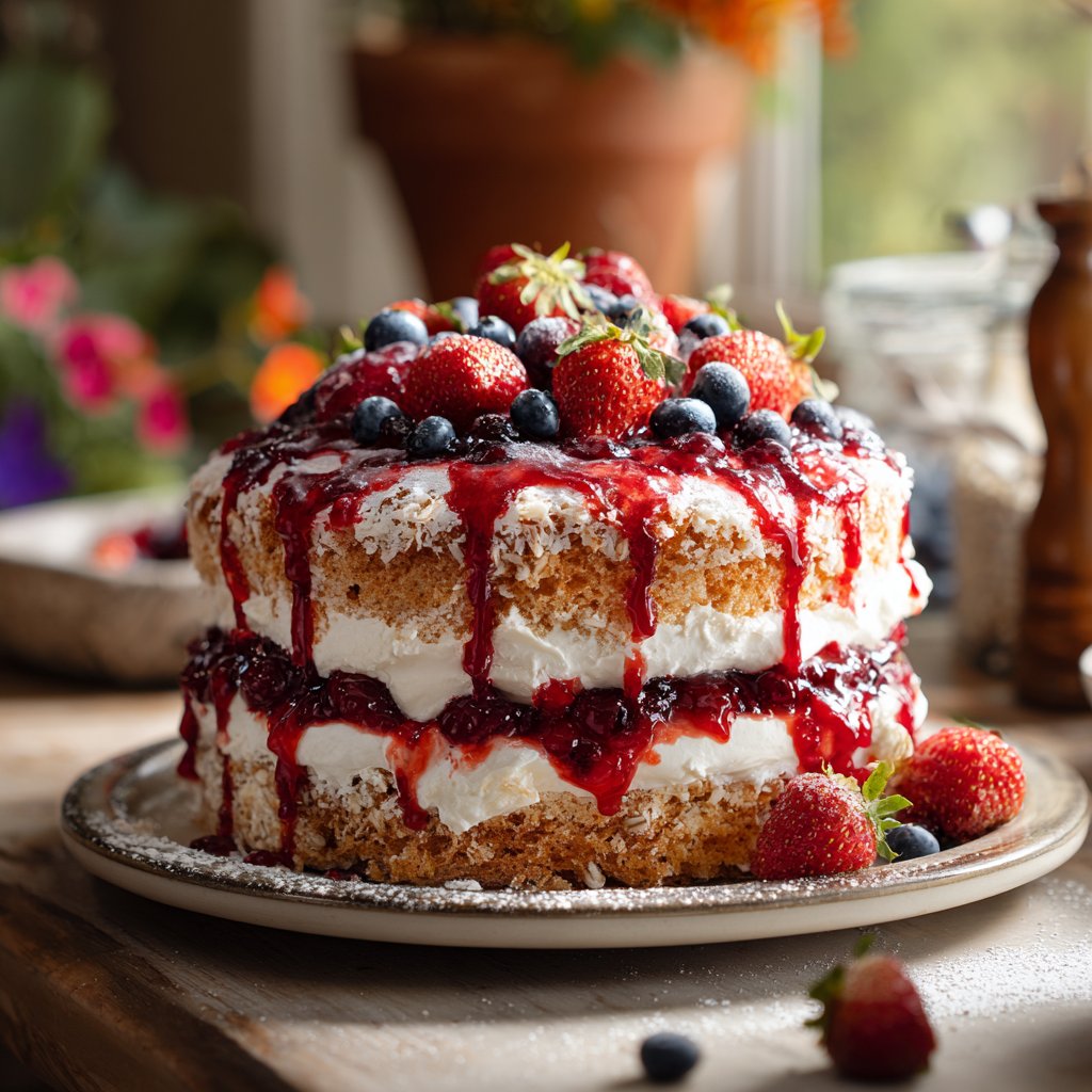 Jellycat Birthday Cake with Berry Compote