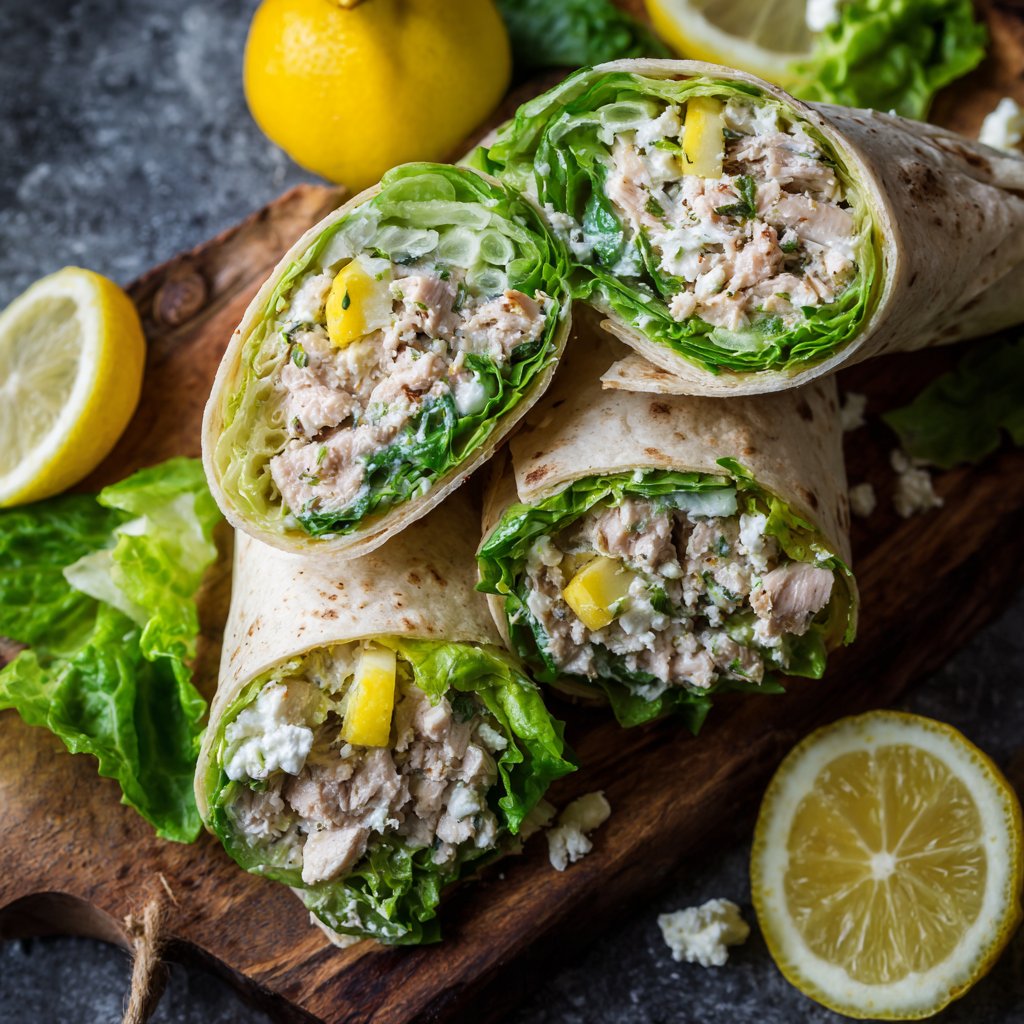 Lemon Feta Turkey Salad Wraps